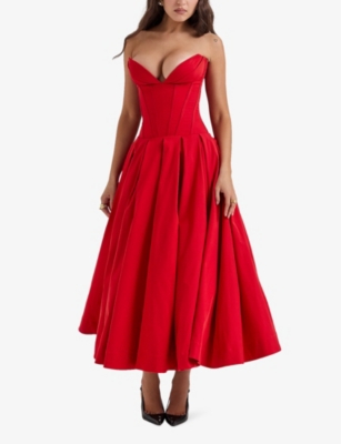 HOUSE OF CB: Lady plunge-neck stretch-cotton midi dress