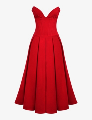 HOUSE OF CB: Lady plunge-neck stretch-cotton midi dress