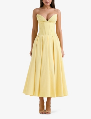HOUSE OF CB: Lady plunge-neck stretch-cotton midi dress