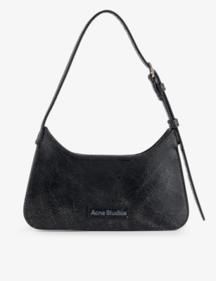 Shop Acne Studios Women's Black Platt Micro Crackle Leather Shoulder Bag