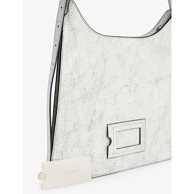 Shop Acne Studios Women's White Platt Crackle Leather Shoulder Bag