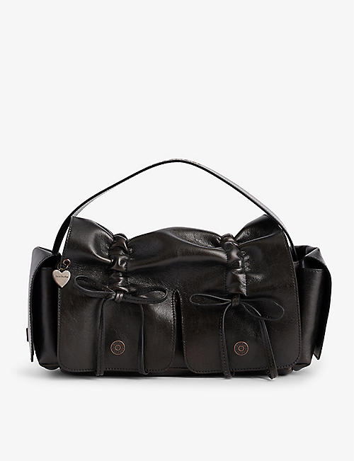 ACNE STUDIOS: Bow-embellished multi-pocket leather shoulder bag