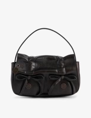 Acne Studios Womens Dark Brown Multipocket Leather Shoulder Bag