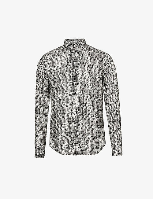 CORNELIANI: Graphic-print long-sleeved regular-fit linen shirt
