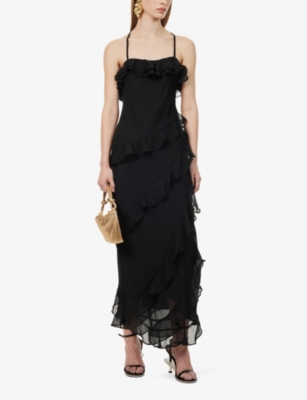 Shop Pretty Lavish Women's Black Aryana Ruffled Crepe Midi Dress