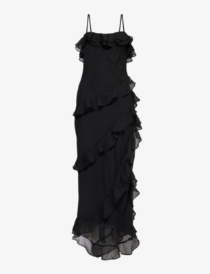 Shop Pretty Lavish Women's Black Aryana Ruffled Crepe Midi Dress