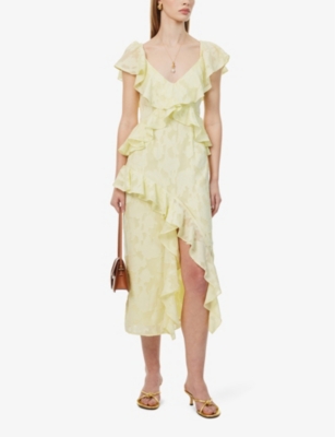 Shop Pretty Lavish Womens Lemon Eloise Ruffled Woven Midi Dress