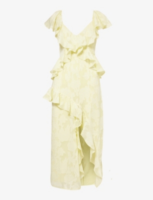 Shop Pretty Lavish Womens Lemon Eloise Ruffled Woven Midi Dress