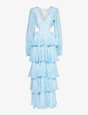 Shop Pretty Lavish Women's Blue Swirl Ashton Abstract-print Chiffon Maxi Dress