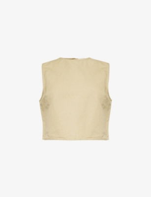 Pretty Lavish Womens Olive Bryony Linen And Cotton-blend Top