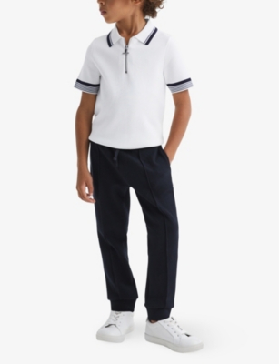 Shop Reiss Boys Optic White Kids Chelsea Contrast-trim Stretch-knit Polo Shirt 3-9 Years
