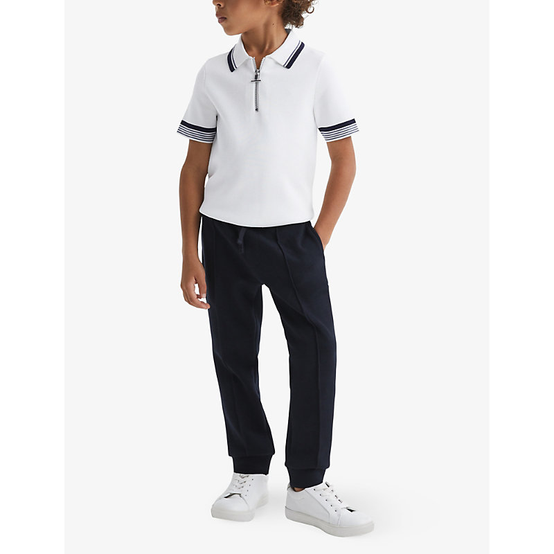 Shop Reiss Chelsea Contrast-trim Stretch-knit Polo Shirt 3-9 Years In Optic White