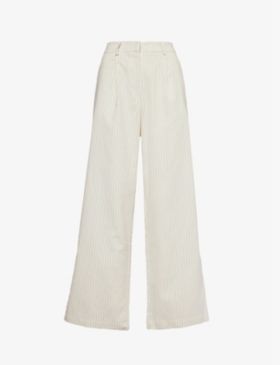 Shop Pretty Lavish Harlee Pinstripe High-rise Cotton Trousers