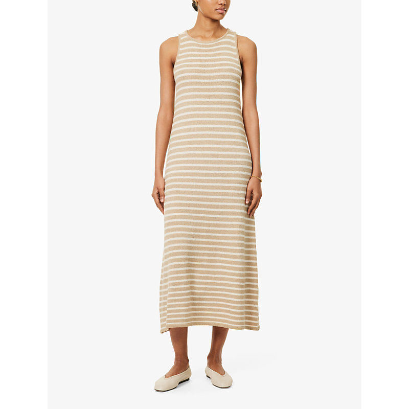 Shop Pretty Lavish Women's Beige Cream Stripe Ocean Stripe-pattern Knitted Maxi Dress
