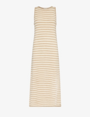 Shop Pretty Lavish Womens Beige Cream Stripe Ocean Stripe-pattern Knitted Maxi Dress