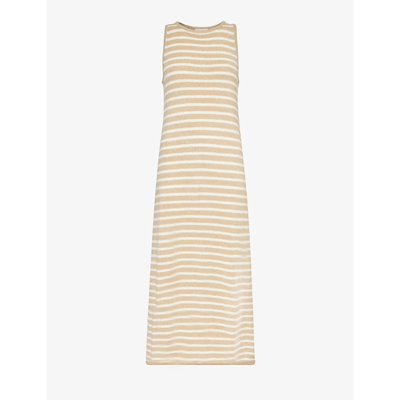 Shop Pretty Lavish Women's Beige Cream Stripe Ocean Stripe-pattern Knitted Maxi Dress