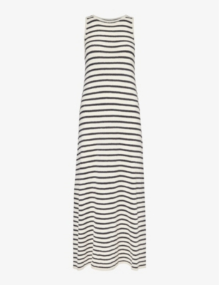 Shop Pretty Lavish Women's Cream Navy Stripe Ocean Stripe-pattern Knitted Maxi Dress