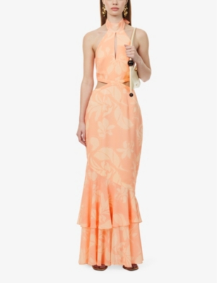 Shop Pretty Lavish Women's Blush Abstract Leaf Nova Cut-out Crepe Maxi Dress