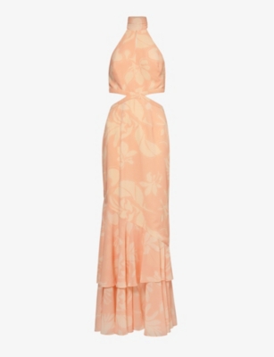 Shop Pretty Lavish Women's Blush Abstract Leaf Nova Cut-out Crepe Maxi Dress