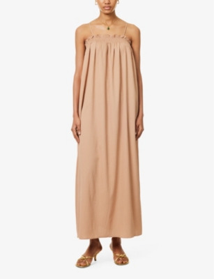 Shop Pretty Lavish Ada Shirred Stretch-woven Maxi Dress In Biscuit