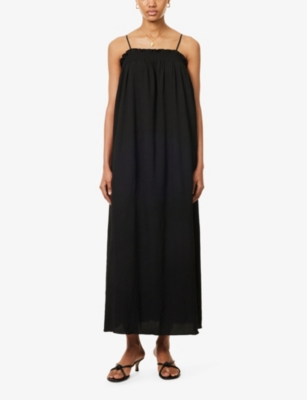 Shop Pretty Lavish Ada Shirred Stretch-woven Maxi Dress In Black