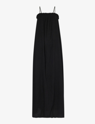 Shop Pretty Lavish Women's Black Ada Shirred Stretch-woven Maxi Dress