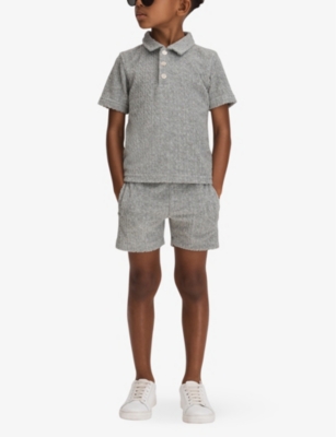Shop Reiss Fletcher Elasticated-waist Towelling Cotton-blend Shorts 3-13 Years In Soft Grey
