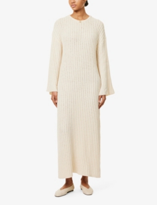 Shop Pretty Lavish Women's Cream Eleanor Ribbed Knitted Maxi Dress