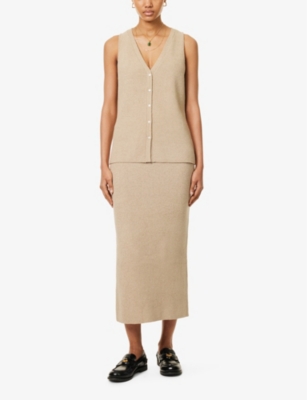 Shop Pretty Lavish Women's Taupe Kourtney Elasticated-waist Knitted Midi Skirt