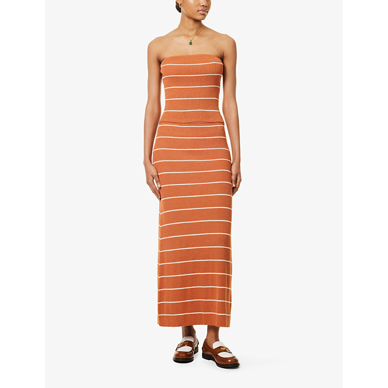 Shop Pretty Lavish Women's Terracotta & Cream Louisa Stripe-pattern Knitted Top