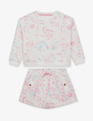 Shop Reiss Girls Pink Kids Jessie Graphic-print Cotton-jersey Short Set 9-14 Years
