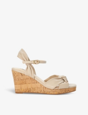 Dune Womens Ecru-leather Kaino Knotted-strap Wedge Leather Sandals In Ecru-leather