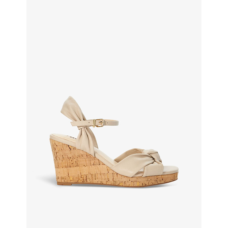 Shop Dune Kaino Knotted-strap Wedge Leather Sandals In Ecru-leather
