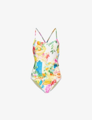 SEAFOLLY: Ciao Bella graphic-print stretch-recycled nylon swimsuit
