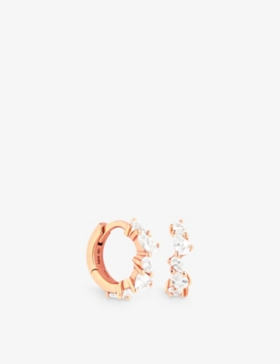ASTRID & MIYU: Crystal Pear 18ct rose gold-plated recycled sterling-silver and cubic zirconia huggies