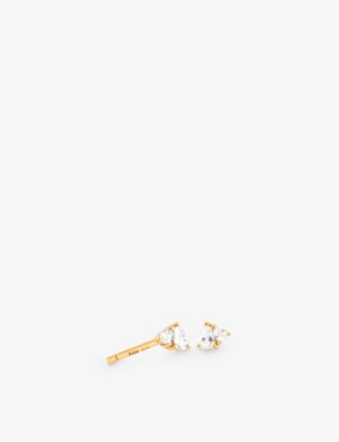 ASTRID & MIYU: Crystal Pear 18ct yellow gold-plated recycled sterling-silver and cubic zirconia stud earrings