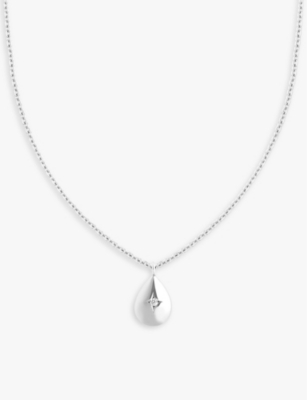 Astrid & Miyu Pear Charm Rhodium-plated Recycled Sterling-silver And Cubic Zirconia Necklace In Rhodium