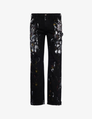 VAYDER - Carpenter paint splatter-print tapered-leg stretch-denim jeans ...