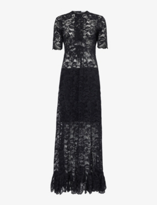 RABANNE: Floral-embroidered stretch-lace maxi dress