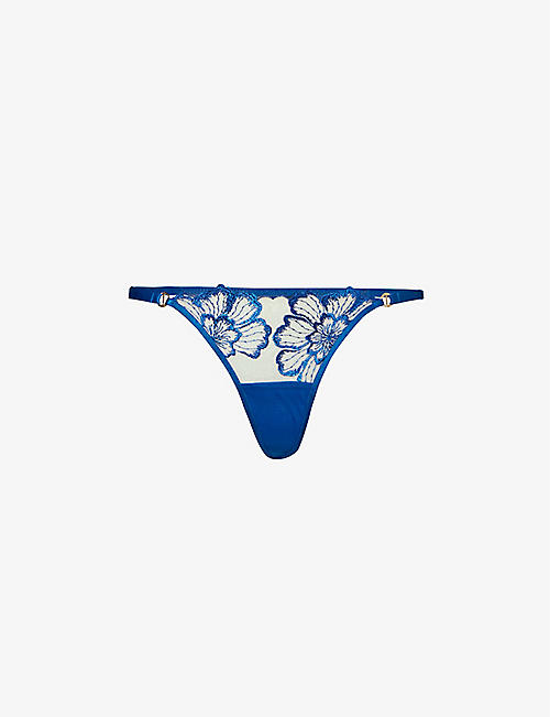 BLUEBELLA: Catalina floral-lace stretch-mesh thong
