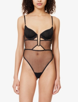 Shop Bluebella Joni Cut-out Recycled-polyester Mesh Body In Black
