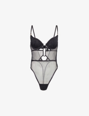Shop Bluebella Joni Cut-out Recycled-polyester Mesh Body In Black