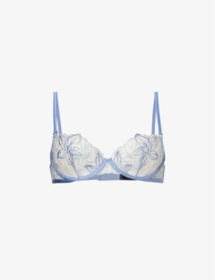 Shop Bluebella Lilly Floral-embroidered Lace Bra In Hydrang Blue/i Water Blu