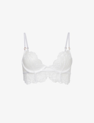 Bluebella Marisa Floral-embroidery Lace Bra In White/sheer