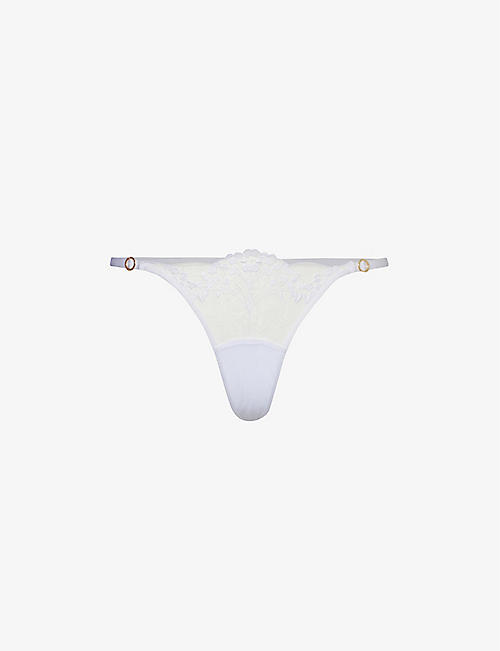 BLUEBELLA: Marisa floral-embroidered mid-rise lace thong