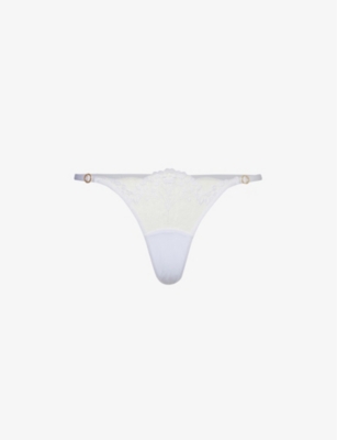 Bluebella Marisa Floral-embroidered Mid-rise Lace Thong In White/sheer