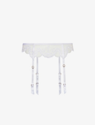 Shop Bluebella Womens White/sheer Marisa Floral-embroidered Lace Suspenders