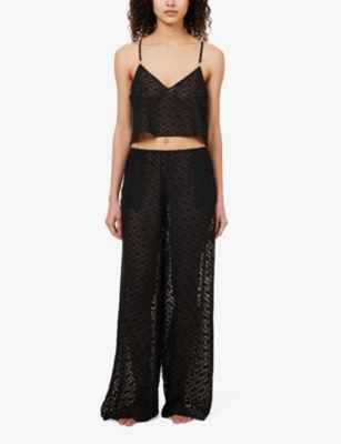 Bluebella Womens Black Cassat Cami Semi-sheer Woven Pyjama Set In Black
