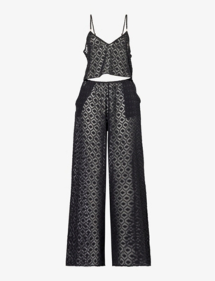 Shop Bluebella Womens Black Cassat Cami Semi-sheer Woven Pyjama Set