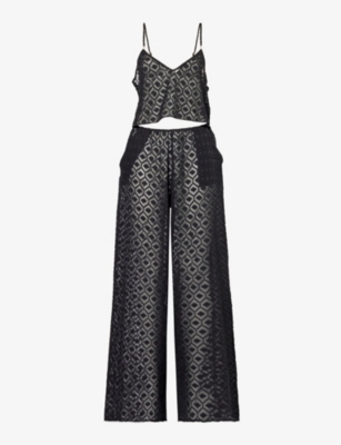 Bluebella Womens Black Cassat Cami Semi-sheer Woven Pyjama Set In Black